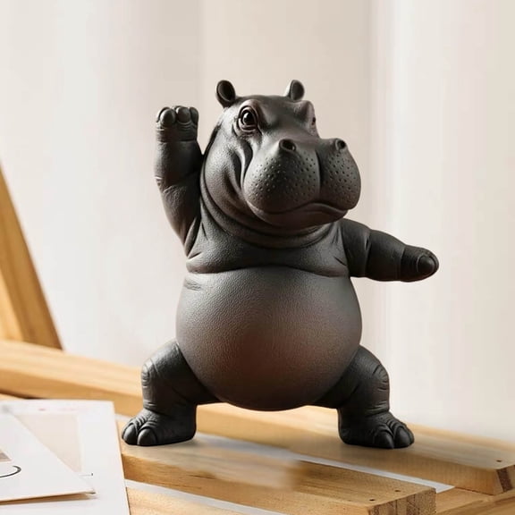Clumsy Yoga Master Hippo，Cute Figurine，Clumsy Yoga Hippo Resin Figurine 3D Printed Resin Hippopotamus Figurine, Unique Sculpture Desktop Decor for Home & Office