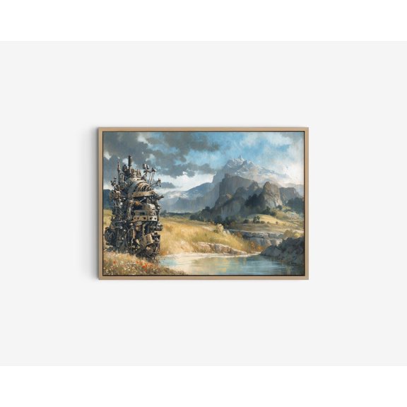 Clunky Robot In Landscape Wall Art, Retro Sci Fi, Living Room And Gallery Wall Decor