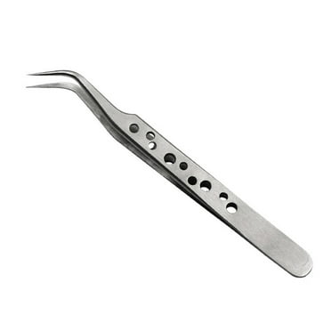 Clupup 1pc Precision Tweezers Stainless Steel Sandblasting Tweezers With Hole Non-slip Elbow Pointed Phone Circuit Board Repair Tools
