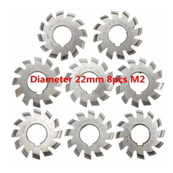 Clupup 8Pcs HSS M2 Bore 22mm PA 20Degree #1#2#3#4#5#6#7#8 Involute Gear Cutter Kit