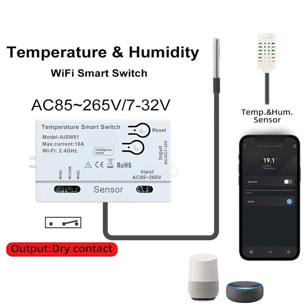 Clupup For Tuya Smart WiFi Temp&Hum Sensor Passive Dry Contact Remote Control Switch