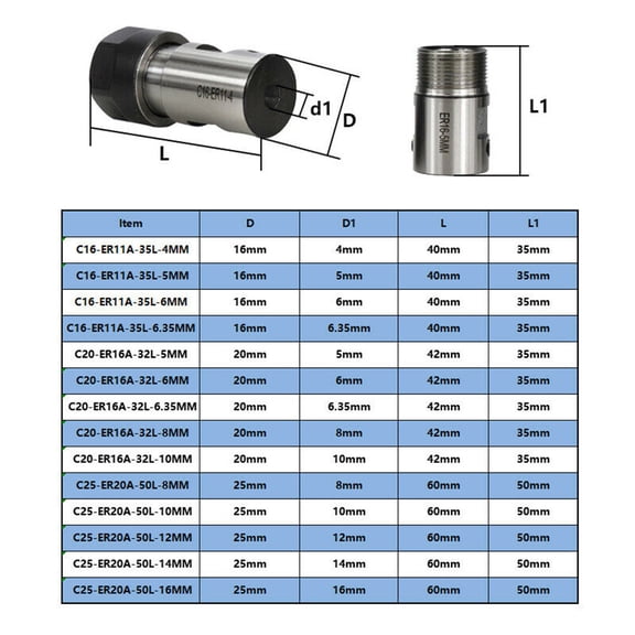 Clupup Replaceable Drilling Chuck, ER11 ER16 ER20 A 516mm Extension Rod, Perfectly Matched with ER Chucks for Various Tools