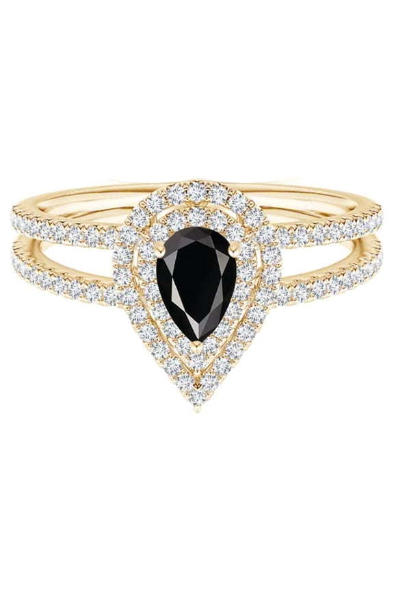 Cluster 0.75 Ctw Pear Black Spinel 925 Silver Yellow Gold Vermeil Ring
