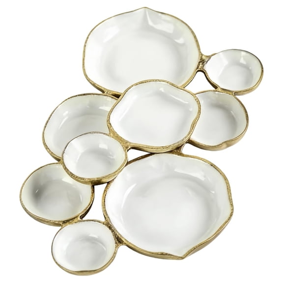 Cluster of 10 Round Serving Bowls Gold Clusters Decorative Elegant Snack Tray for Olives, Chip & Dip, Nuts, Appetizers & Entertaining Strong Brass & Enamel Home Decor Gifts, Parties & Weddings 20.5"