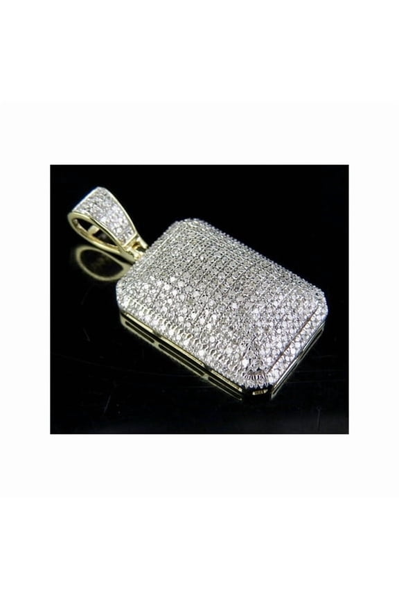 Cluster 2Ct Round Cut Simulated Diamond Men's Dog Tag Pendant 14K White Gold Plated 925 Sterling Silver