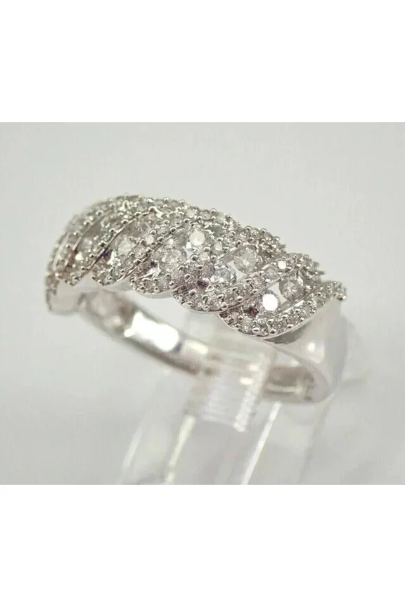 Cluster 2Ct Round Cut Simulated Diamond Women's Half Eternity Wedding Band Ring 14k White Gold Plated 925 Silver