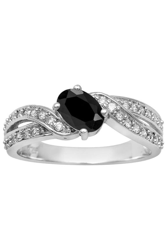 Cluster 6X4 MM Oval Natural Black Spinel 925 Sterling Silver Valentines Day Gifts Ring