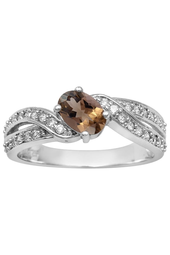 Cluster 6X4 MM Oval Natural Smoky Quartz 925 Sterling Silver Mother's Day Gift Ring