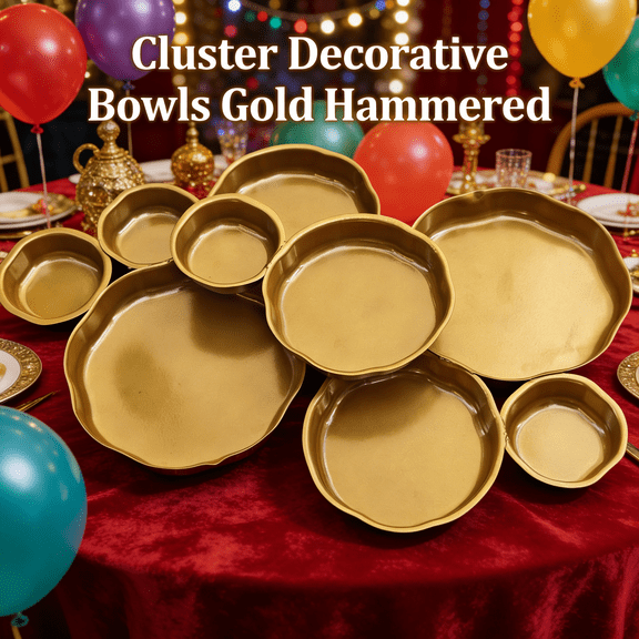 Cluster of 9 Round Serving Bowls Gold, Clusters Decorative Elegant Snack Tray for Olives, Cluster Serving Bowls, , Accent & Entertaining Parties Home Decor Wedding Gifts