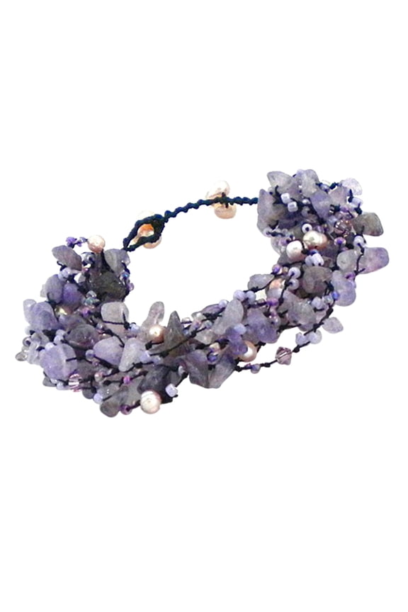 Cluster Amethyst- Pearls- Crystal Handmade Bracelet