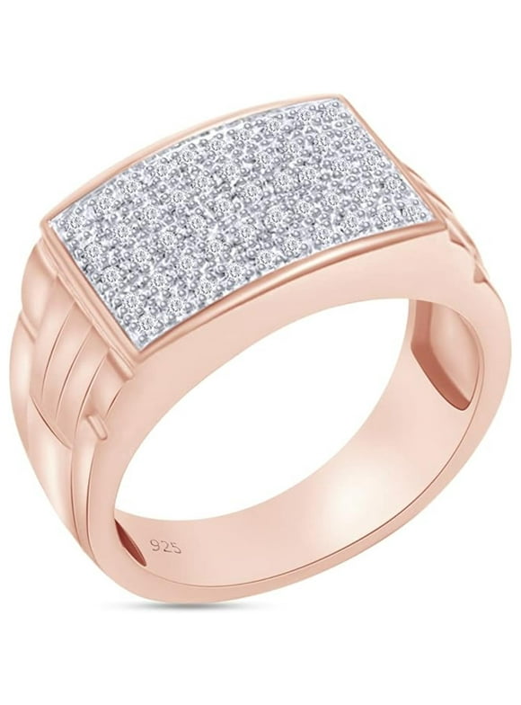 Cluster Anniversary Wedding Men's Band Ring In 14k Rose Gold Over 925 Sterling Silver Men Jewelry