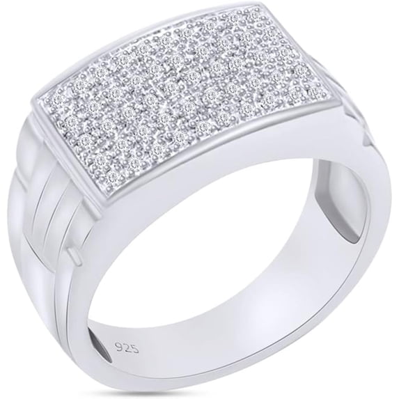Cluster Anniversary Wedding Men's Band Ring In 14k White Gold Over 925 Sterling Silver Men Jewelry