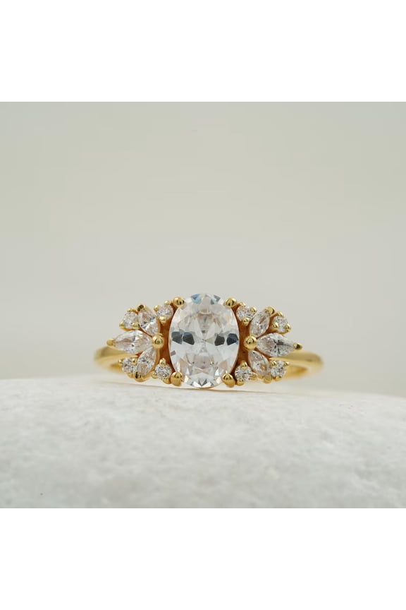 Cluster Art Deco 2 Ct Oval Cut Diamond Moissanite Engagement Ring Vintage Marquise Ring 10K Rose Gold Wedding Promise Gift
