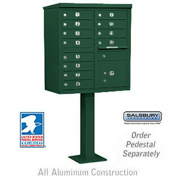 Cluster Box Unit (Includes Pedestal and Master Commercial Locks) - 12 A Size Doors - Type II - Green - Private Access