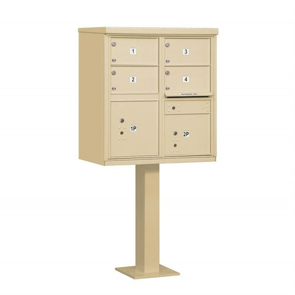 Cluster Box Unit with 4 Doors and 2 Parcel Lockers in Sandstone with USPS Access Type V