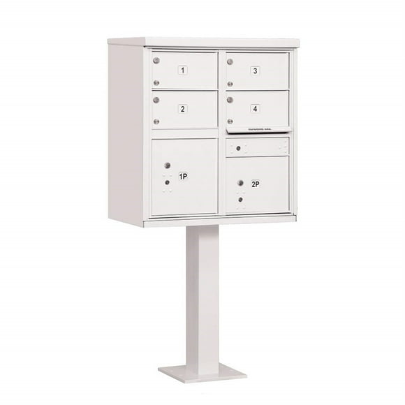 Cluster Box Unit with 4 Doors and 2 Parcel Lockers in White with USPS Access Type V