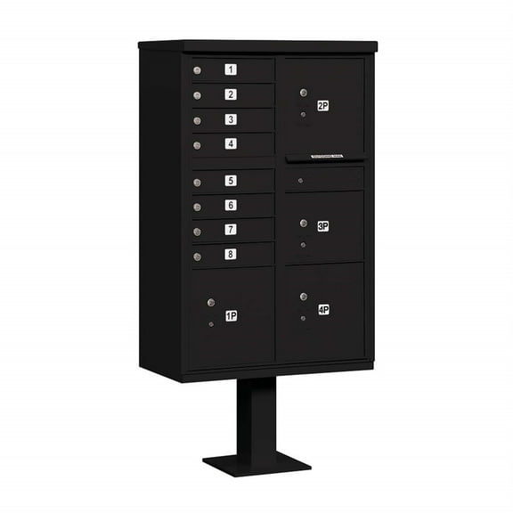 Cluster Box Unit with 8 Doors and 4 Parcel Lockers in Black with USPS Access Type VI