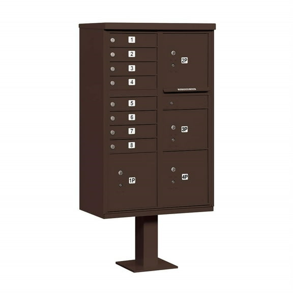 Cluster Box Unit with 8 Doors and 4 Parcel Lockers in Bronze with USPS Access Type VI