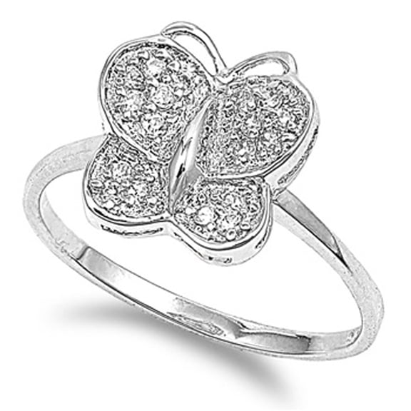 Cluster Butterfly White Cubic Zirconia Animal Ring .925 Sterling Silver Band Jewelry Female Size 7