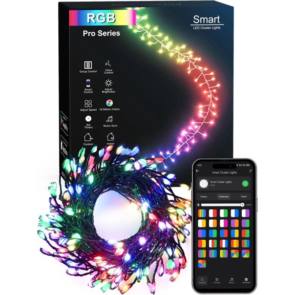 Cluster Christmas Lights, 19.68FT 200 LED WiFi Cluster Fairy Lights, App Controlled RGB Color Changing Christmas Lights Works with Alexa   for Holiday Xmas Party Indoor Outdoor
