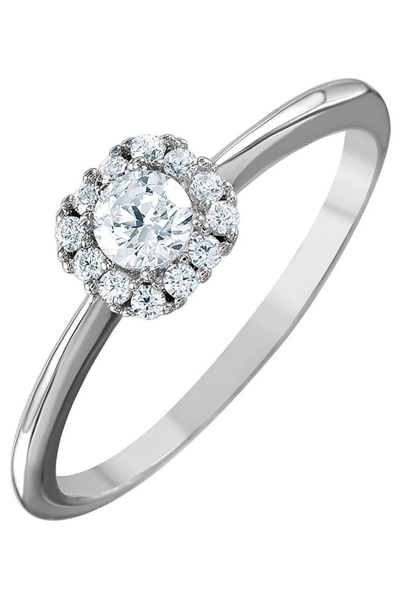 Cluster Clear Cubic Zirconia Classic Solitaire Ring Rhodium Plated Sterling Silver Size 9