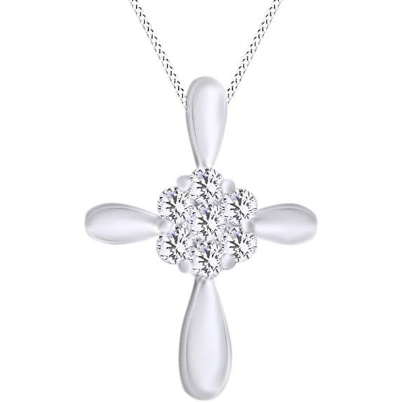 Cluster Cross Pendant Necklace For women In 925 Sterling Silver 14K White Gold Plated Round Cut White Diamond