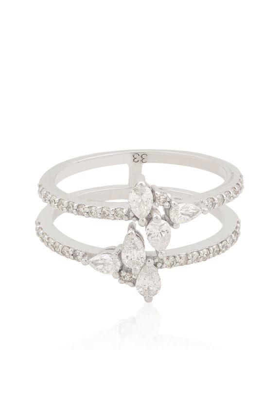 Cluster Diamond Wedding Ring, Double Row Diamond Ring, Multi Stone Ring, 14K White Gold Plated, 2.1 Ct Simulated Diamond, Anniversary Gift Ring