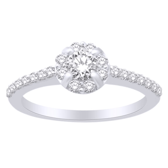 AFFY Cluster Engagement Wedding Ring In 14k White Gold With 1 CT White Natural Diamond With RING Size-9.5