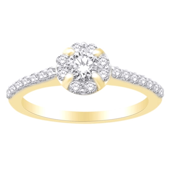 AFFY Cluster Engagement Wedding Ring In 14k Yellow Gold With 1 CT White Natural Diamond With RING Size-5