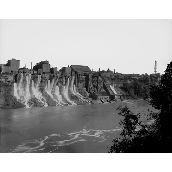 A Cluster Of Factories Built On And Into The Walls Of The Niagara River Gorge. Water Diverted From Above The Great Niagara Falls Flows From The Factories Power Generation Plants. Ca. 1895. History (24