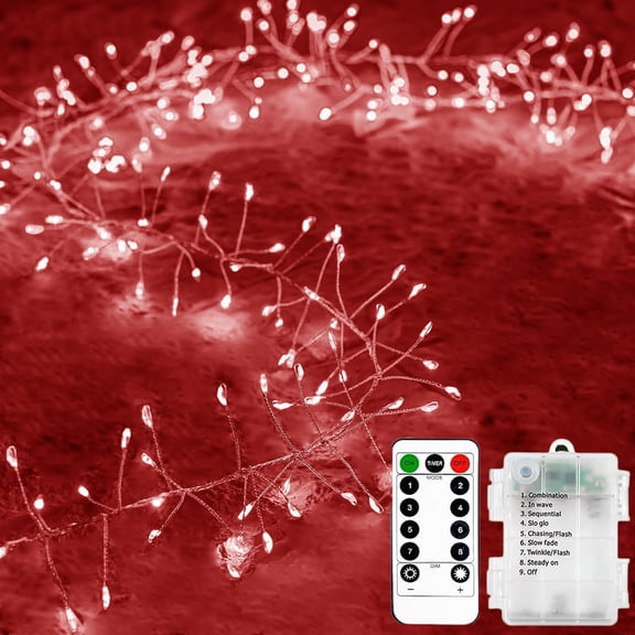 Cluster Fairy Lights, 19.6FT 200LED Silver Wire Firecracker Garland String Lights Battery Operated with Remote Timer for Outdoor Indoor Home Bedroom Wedding Christmas Party Decor