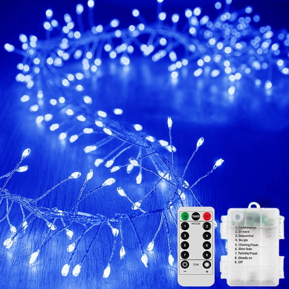 Cluster Fairy Lights with Remote Timer, 3M 100LED Silver Wire Firecracker Garland String Lights Battery Operated 8Mode for Outdoor Indoor Bedroom Wedding Christmas Party Decoration