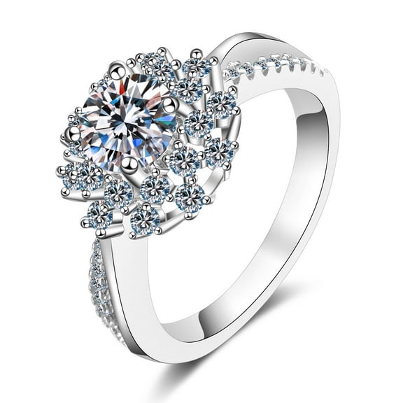 Cluster Floral Engagement Ring For Velantine Gift 1.9 Ct Diamond 14K White Gold Over