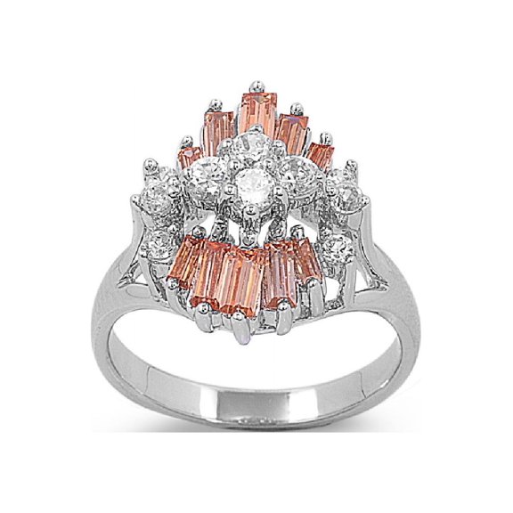 Cluster Flower Designer Cubic Zirconia Ring Sterling Silver 925 Size 10