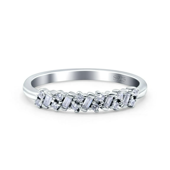 Cluster Half Eternity Baguette Ring Wedding Band Pave CZ 925 Sterling Silver Size 4