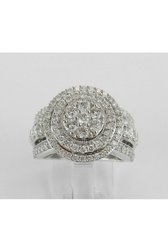 Cluster Halo Bridal Wedding Ring For Women's 1.9 Ct Diamond 14K White Gold Over