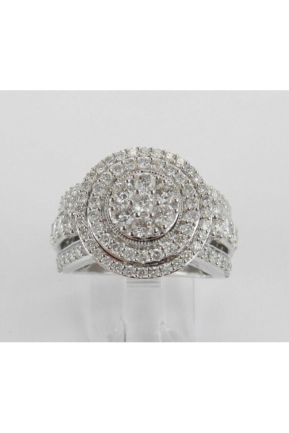 Cluster Halo Bridal Wedding Ring For Women's 1.9 Ct Diamond 14K White Gold Over