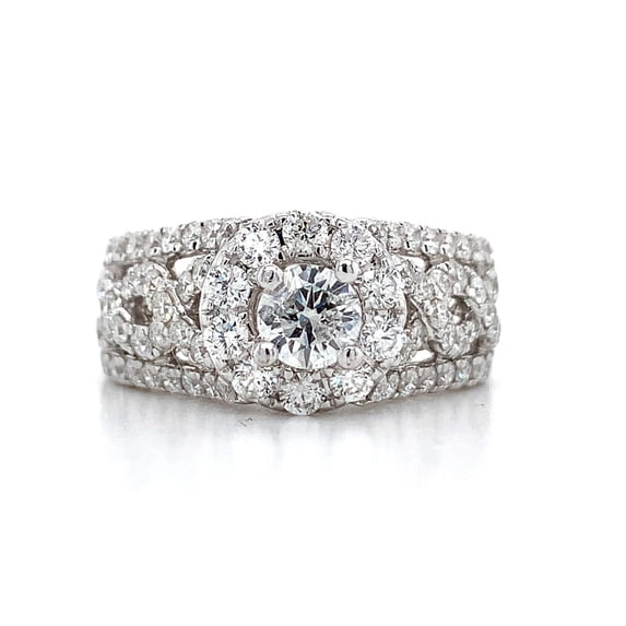 Cluster Halo Diamond Engagement Ring, Twisted Diamond Shank Ring, Solitaire With Accents Diamond Ring, 2.5 Ct Simulated Diamond, 925 Sterling Silver, Proposal Ring