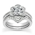 thumbnail image 1 of Cluster Halo Diamond Ring Set, Delicate Bridal Ring Set, 2.4 Ct Round Simulated Diamond, 925 Sterling Silver, Solitaire With Accents Diamond Bridal Set, Gifts For Her, 1 of 3