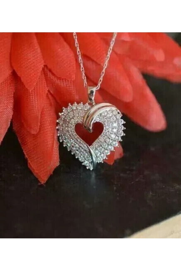 Cluster Heart Shape Pendant 14K White Gold Finish Free Chain 925 Silver 2.00Ct Round Cut VVS1/D Diamond