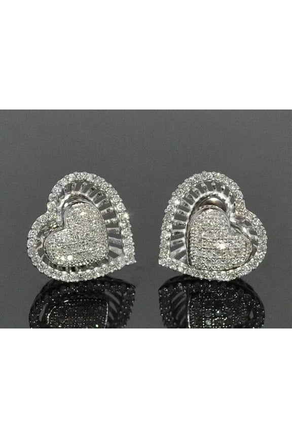 Cluster Heart Stud 2Ct Round Cut Lab Created Diamond Stud Earrings 14k White Gold Plated 925 Silver