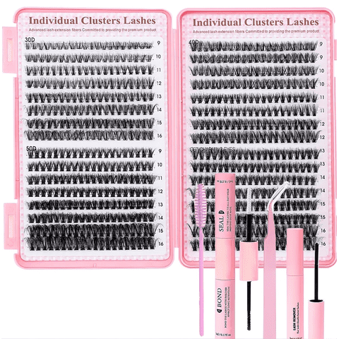 Cluster Lash Extension Kit for Beginners, 600 Pcs 916mm D Curl, Diy Fake Eyelashes with Lash Tray & Applicator, Cruelty Free & Reusable, Easy to Apply and Remove