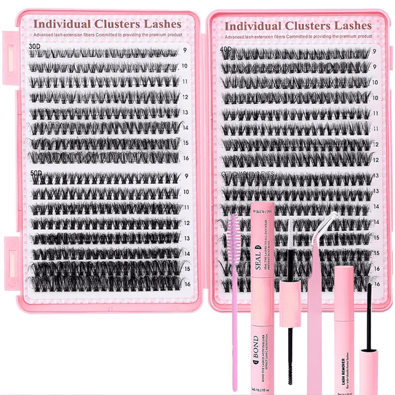 Cluster Lash Extension Kit for Beginners, 600 Pcs 9–16mm D Curl, Diy Fake Eyelashes with Lash Tray & Applicator, Cruelty Free & Reusable, Easy to Apply and Remove