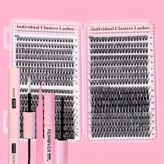 Cluster Lash Extension Kit for Beginners, 600pcs 9-16mm Mixed Volumes, Diy Fake Eyelashes with Lash Tray & Applicator, Cruelty Free & Reusable, Easy to Apply and Remove