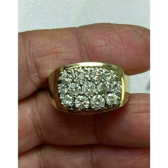 Cluster Men's Pinky Ring 14K Yellow Gold Plated Silver 2Ct Round Cut Lab Created VVS1/D Diamond