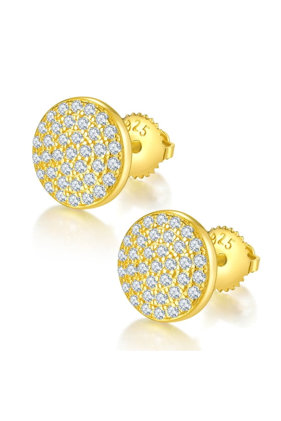Cluster Men's Stud Earrings 14K Yellow Gold Plated Silver 2Ct Round Cut Lab Created VVS1/D Diamond