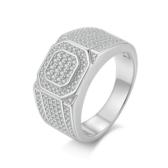 Cluster Moissanite Rings for Men Round Cut 925 Sterling Silver Gold Wedding Bands for Him D Color VVS1 Wide Diamond Ring Band Size 7-12