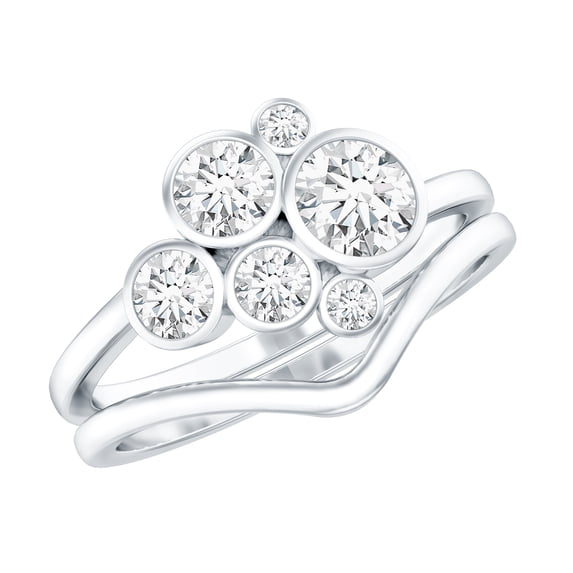 Rosec Jewels Moissanite Wedding Ring Set of 2 - Cluster Engagement Ring with Enhancer - D-VS1 Quality, 10K White Gold, US 9.50