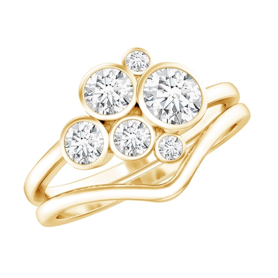 Rosec Jewels Moissanite Wedding Ring Set of 2 - Cluster Engagement Ring with Enhancer - D-VS1 Quality, 18K Yellow Gold, US 3.00