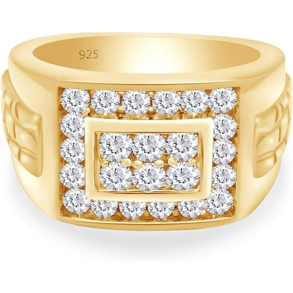 Cluster Nugget Men's Wedding Band Ring Round Cut White Diamond 14K Yellow Gold Over 925 Sterling Silver